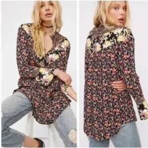 NWT Free People Wildflower Fields Henley Tunic Blouse Women's Medium Boho